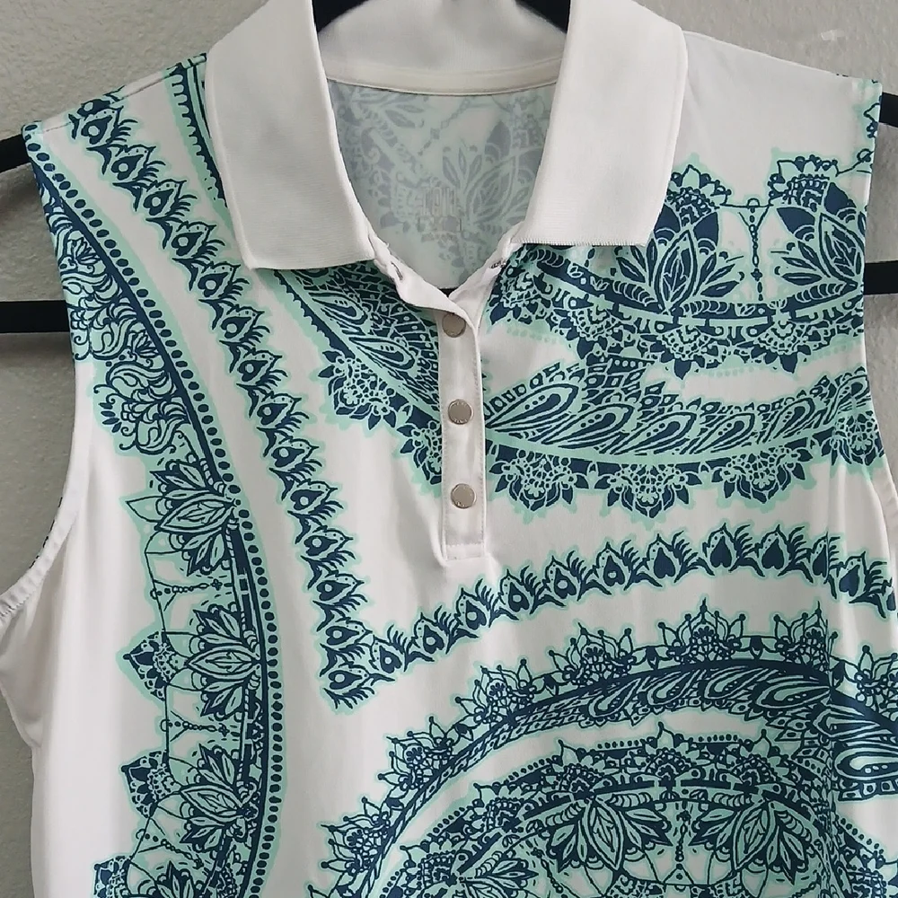 Tail Women's Sleeveless Polo Top - White and Blue - Picture 2 of 6